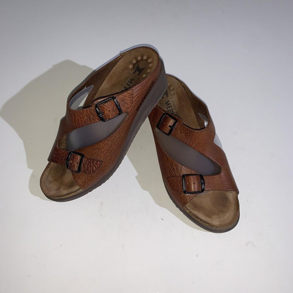 Mephisto Shoes Womens 8 Brown Leather Slide Wedge Sandals Cork Footbed EU 38